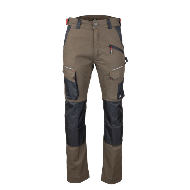 Pantalón de trabajo multibolsillos elástico con bolsillos para rodilleras SONIQUE - Marrón/Negro - LMA