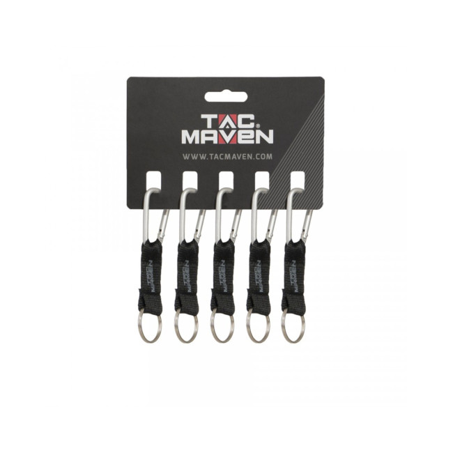 Set van 5 karabijnhaken met sleutelhanger 5mm - Zilver - Tac Maven