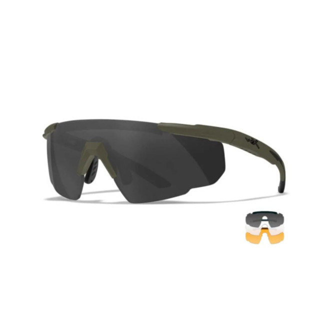Lunettes de protection balistique Saber Advanced (kit 3 écrans Fumé/Incolore/Orange) - Vert Olive - Wiley X