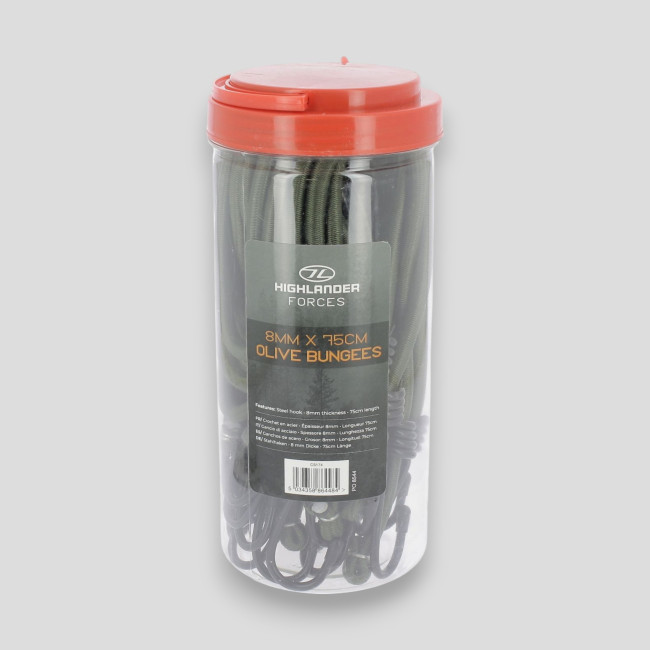 Lot de 12 tendeurs vert olive 8mm75cm - Highlander