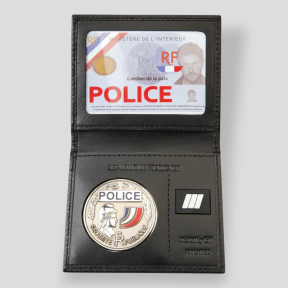 Portacarteras de cuero con espacio para grado y medalla y cadena desmontable - Negro - GK