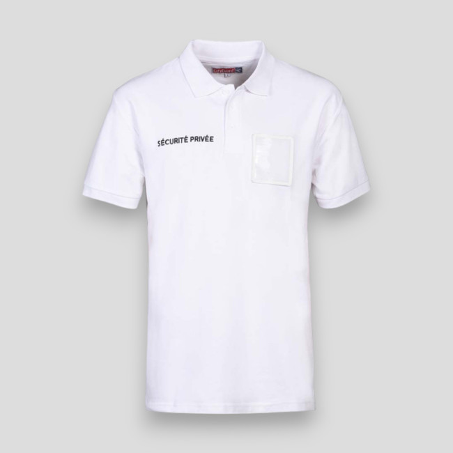 Polo avec grande fenêtre matricule Sécurité Privée - Blanc - CityGuard