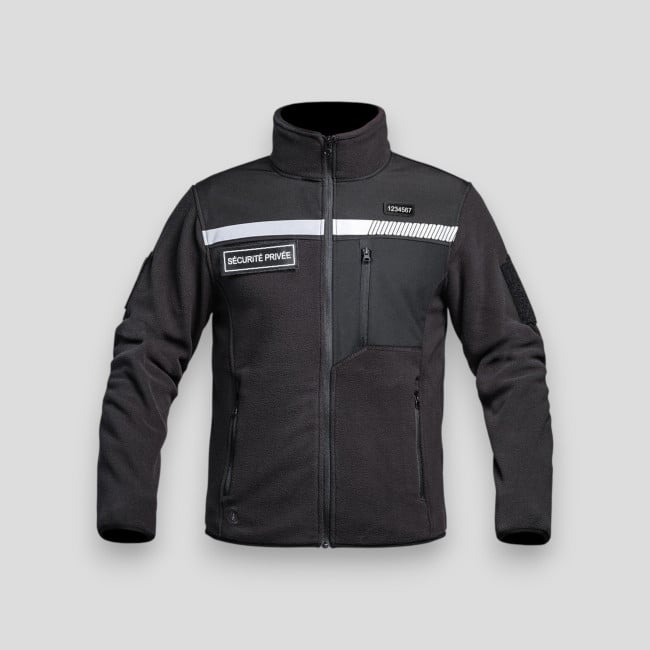 Private Security fleece jacket with HV tape Sécu-One - Black - A10 Equipment Private Security fleece jacket with HV tape Sécu-One - Black - A10 Equipment