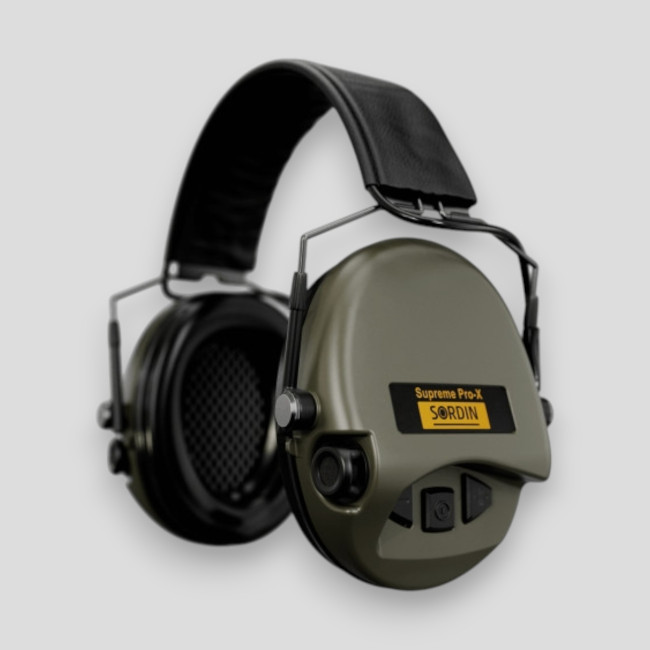 Gehoorbescherming helm met zwarte leren hoofdband Suprême Pro-X SFA (SNR: 31db) - Olijfgroen - MSA Sordin