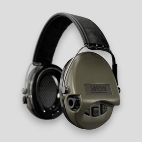 Gehoorbescherming helm met zwarte leren hoofdband Suprême Pro-X SLIM (SNR: 26db) - Olijfgroen - MSA Sordin