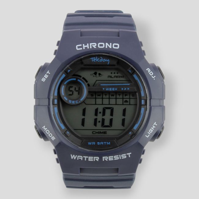 Digitaal horloge met plastic armband - Donkerblauw - Tekday