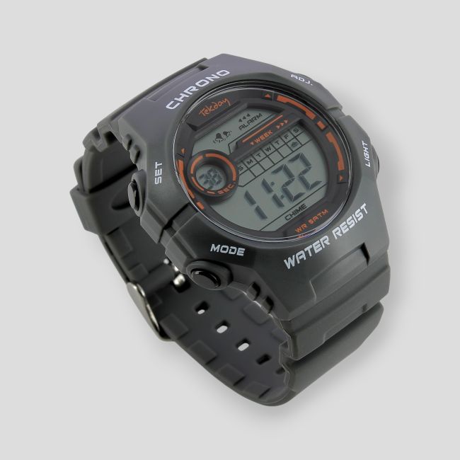 Digitaal horloge met plastic armband - Middengrijs - Tekday