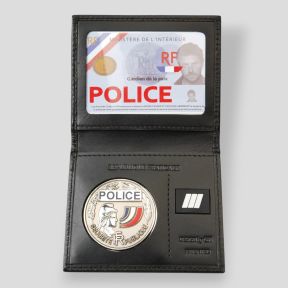 Leder-Kartenhalter mit Platz für Dienstgrad und Medaille - Schwarz - GK