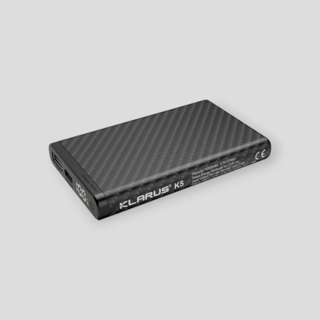 Bateria externa ultraleve em fibra de carbono K5 (10 000mAh) - Preto - Klarus