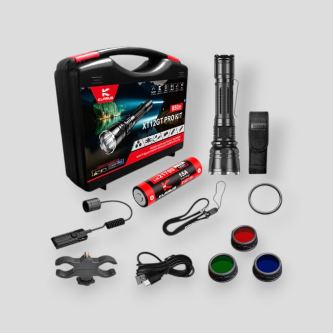 Kit XT12GT Pro (linterna + encendido remoto + soporte para arma + filtros + batería + funda + correa + cable USB-C) - Negro - Kl