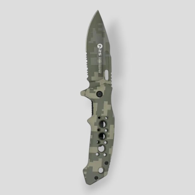 Coltello pieghevole tattico (lama 8,5cm) - Pixel Verde - K25