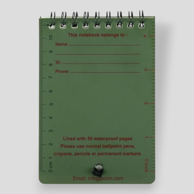 Caderno à prova de água (formato de bolso) CD456 - Verde Oliva - BCB International