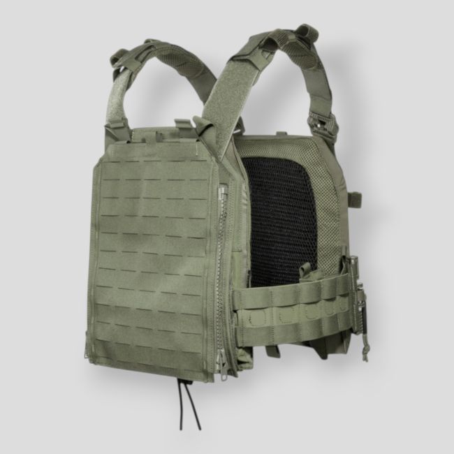 Gilet portapiastre a sgancio rapido Lasercut con zip - Verde Oliva - Tasmanian Tiger