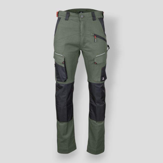 Spodnie stretch dwukolorowe z kieszeniami na nakolanniki MEMORY - Khaki/Czarne - LMA