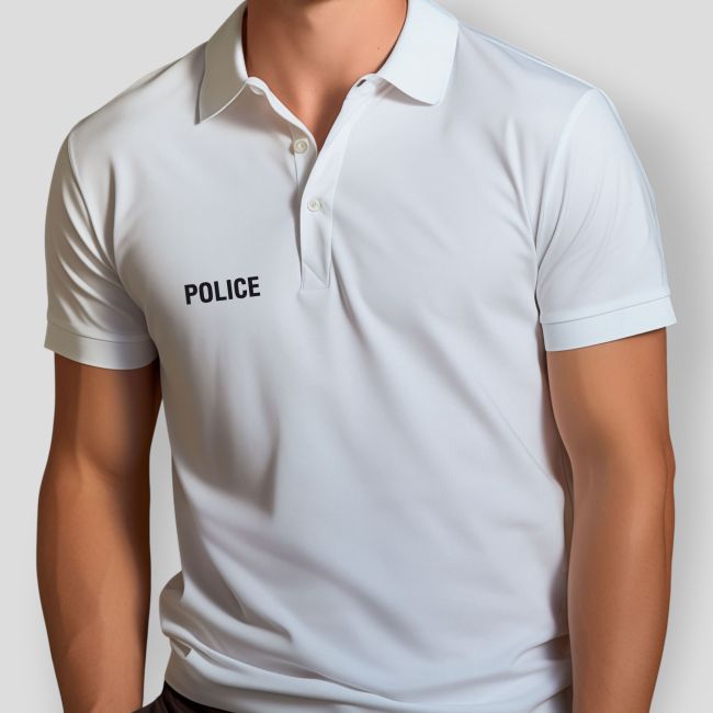 Kurzarm-Polo mit Aufdruck Polizei - Weiß - Patrol Equipement