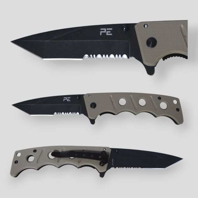 Klappbares Tanto-Messer (Klinge 8cm) mit Scheide - Wüste - Patrol Equipement