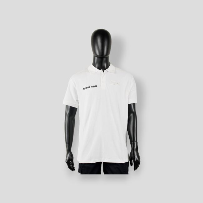Polo en coton Sécurité Blanc avec fenêtre matricule à broder - CityGuard