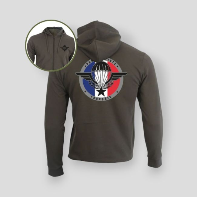Sweatshirt com fecho de correr Tropas Aerotransportadas França - Caqui - Summit Outdoor Lifestyle