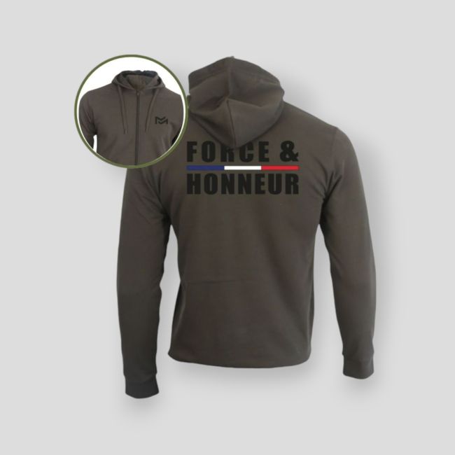 Sweat-shirt zippé Force & Honeur Liseré - Kaki - Summit Outdoor Lifestyle