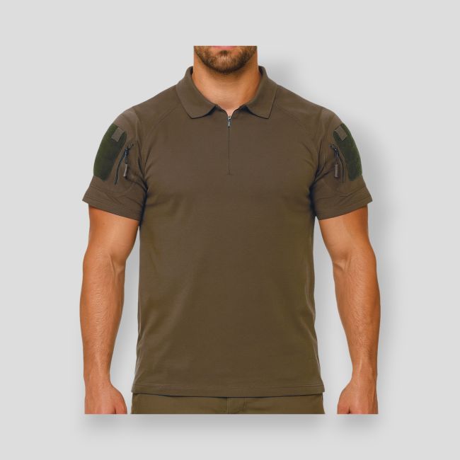 Polo de manga curta respirável com gola com fecho Tropper - Ranger Green - OPEX