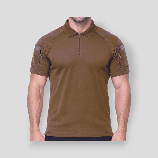 Polo a maniche corte traspirante con collo con zip Tropper - Coyote - OPEX