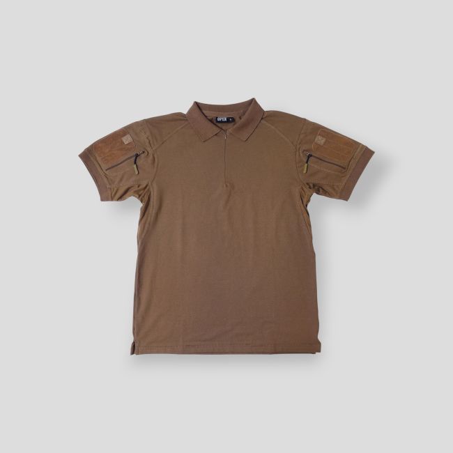 Polo a maniche corte traspirante con collo con zip Tropper - Coyote - OPEX