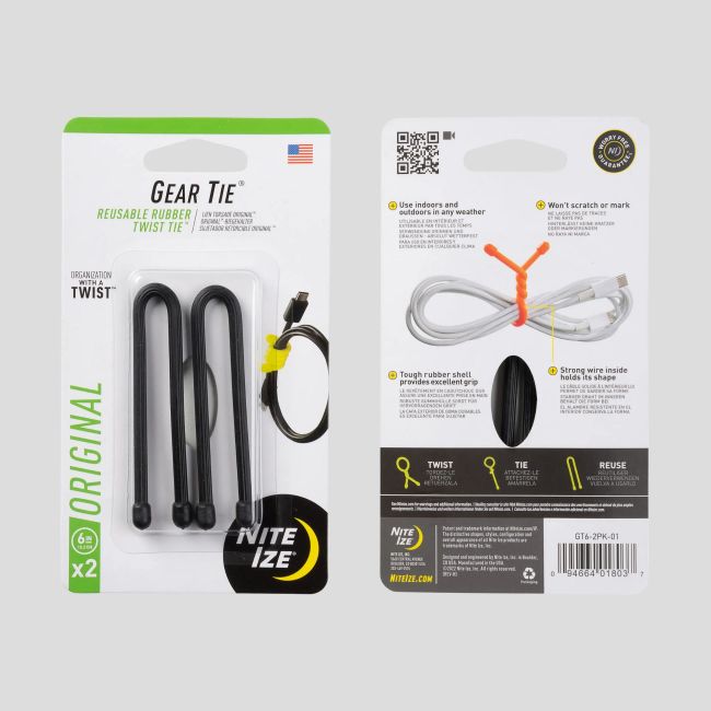 Gear Tie® Reusable Rubber Twist Tie™ 6 in. - 2 Pack - Black - nite ize