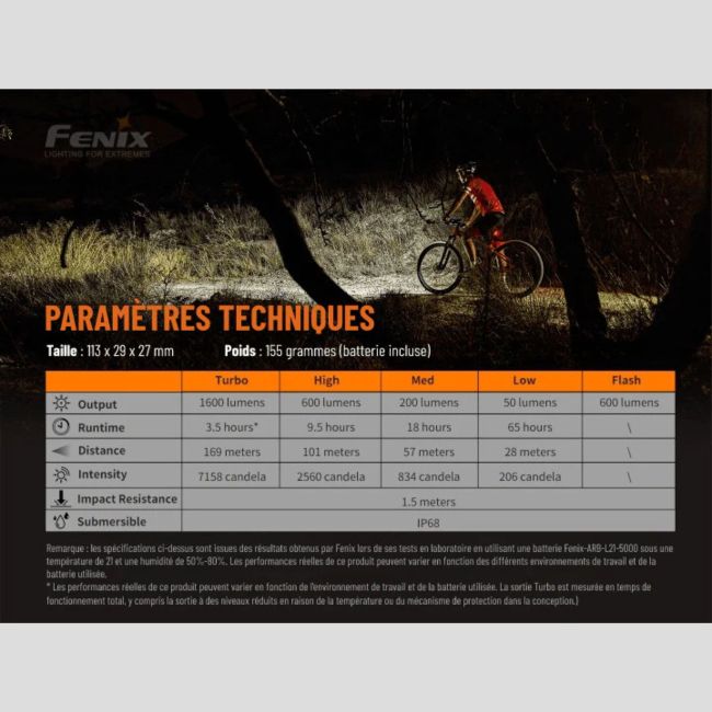 Rechargeable bike light BC26R (1,600 lumens) - Black - Fenix