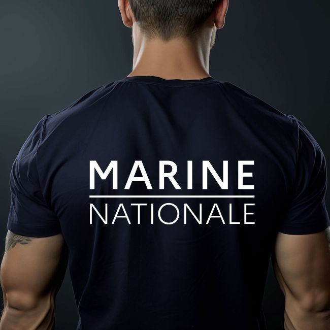 T-shirt zeefbedruk Marine Nationale (voor/achter) - Marineblauw - OPEX
