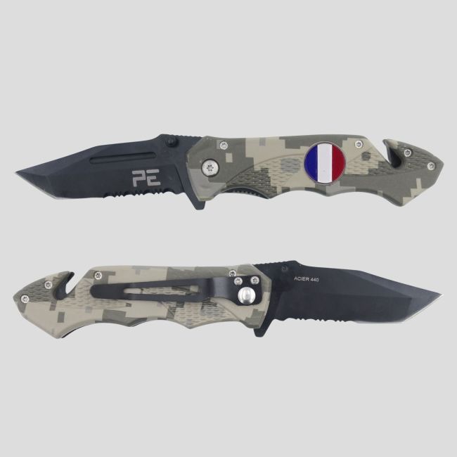 Cuchillo Survival (hoja 8,5cm) Francia con funda - Camuflaje - OPEX