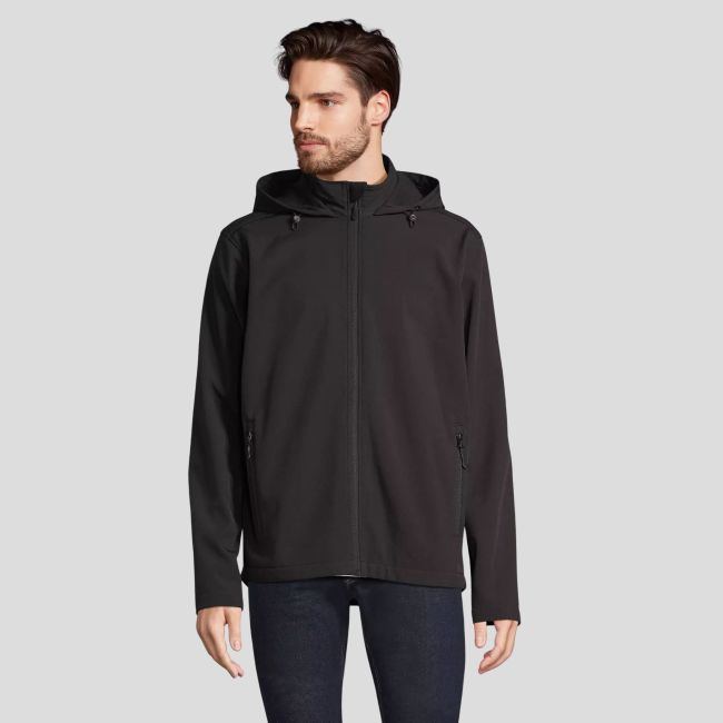 Softshell jas met rits en capuchon Race heren - Zwart - Sol's