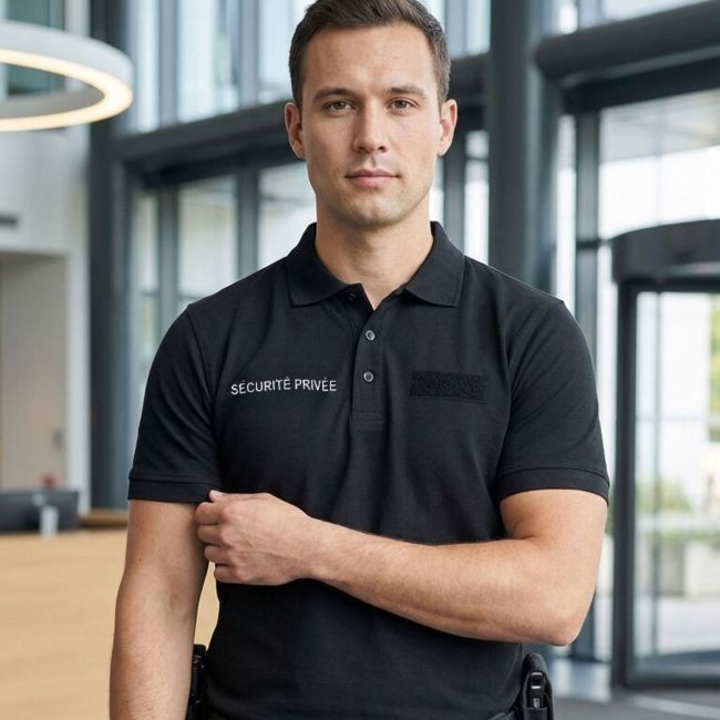 Polo à manches courtes rétro-réfléchissant Sécurité Privée - Noir - Patrol Equipement
