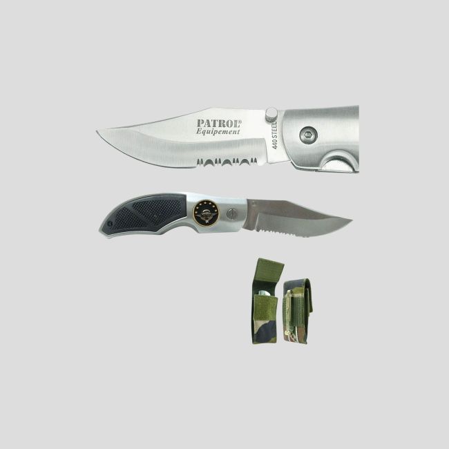 Rangers-Messer (Klinge 8,5 cm) mit Abzeichen Troupes Aéroportées und Etui - Camo CE - OPEX