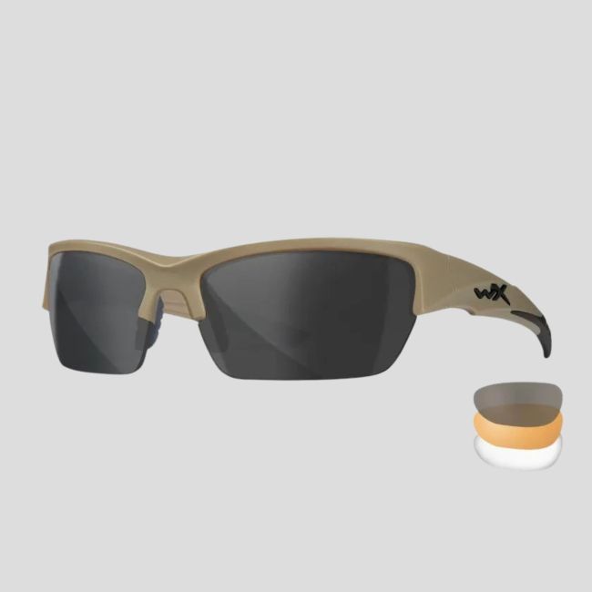Óculos de proteção balística Valor (kit 3 lentes Cinzento/Incolores/Ferrugem) - Tan - Wiley X