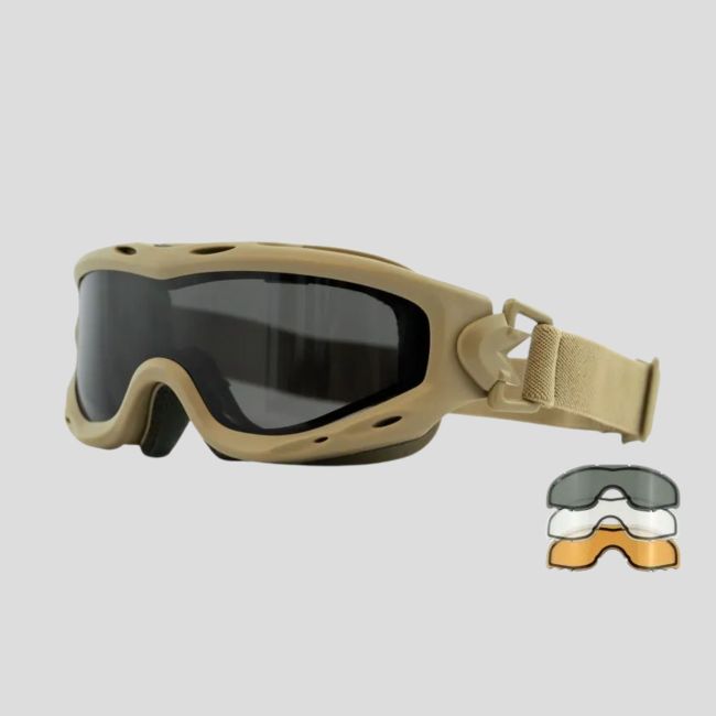 Máscara de proteção balística Spear Dual Lense (kit 3 lentes Cinzento/Incolor/Ferrugem) - Tan - Wiley X