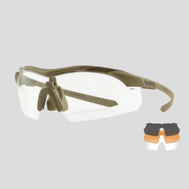 Óculos de proteção balística Vapor Comm (kit 3 lentes Cinzento/Incolor/Ferrugem) - Tan - Wiley X