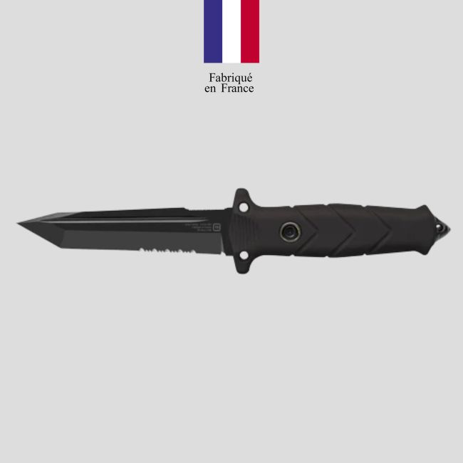 Messer Le Vengeur + Kydex-Scheide + Gürteldurchzug + Molle-Kit + Feuerstahl + Schleifplatte - Schwarz - TB Outdoor