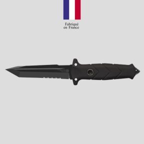 Cuchillo Le Vengeur + funda kydex + pasador cinturón + kit molle + eslabón de fuego + plaqueta de afilado - Negro - TB Outdoor