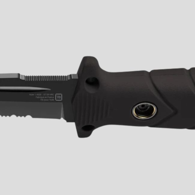Nóż Le Vengeur + etui kydex + pętelka do paska + zestaw molle + krzesiwo + płytka do ostrzenia - Czarny - TB Outdoor