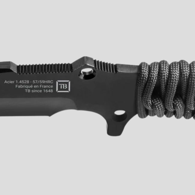 Couteau Le Maraudeur paracord 550 (lame lisse) + etui kydex sans attache molle - Noir - TB Outdoor
