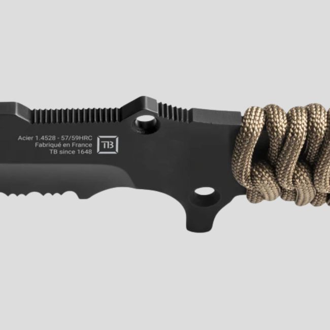 Cuchillo Le Maraudeur paracord 550 (hoja serrada + funda kydex sin fijación molle - Coyote brown - TB Outdoor