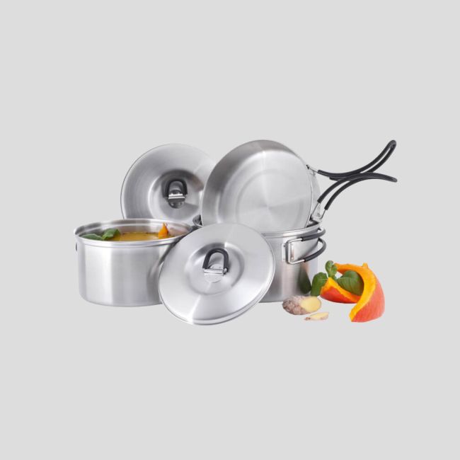 Cookset 1 Pfanne + 2 Kochtöpfe mit Deckeln - Edelstahl - Tatonka