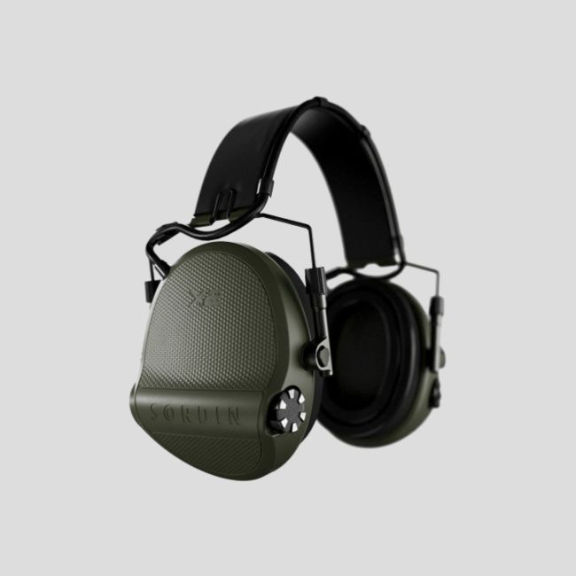 Gehörschutzhelm mit schwarzem Leder-Kopfbügel und Suprême X2 Gelkissen (SNR: 29 dB) - Olivgrün - MSA Sordin