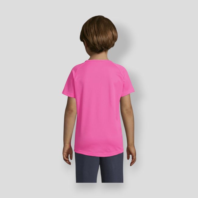 Camiseta de manga corta raglán Sporty infantil - Rosa Flúor - Sol's