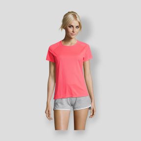 T-shirt de mangas curtas raglan Sporty feminina - Coral Fluorescente - Sol's