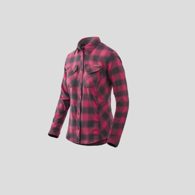 Camisa mujer Marigold - Cuadros coral y carmesí - Helikon
