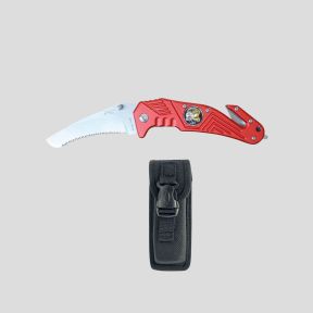 Couteau coupe-sangle et brise-vitre (lame 8,5cm) Sapeurs Pompiers avec étui - Rouge - Patrol Equipement