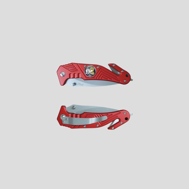 Gordelsnijder en ruitenbreker mes (lemmet 8,5cm) Brandweer met etui - Rood - Patrol Equipement