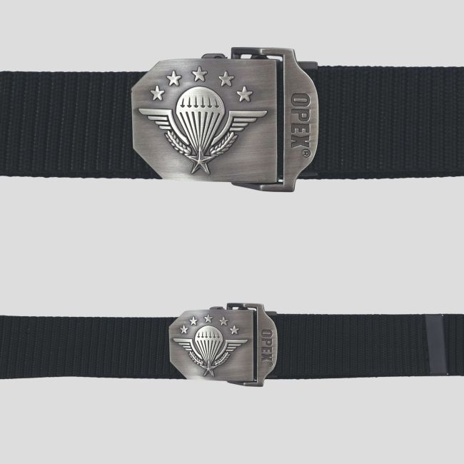 Ceinturon sangle en nylon avec boucle métal gravée Troupes Aéroportées - Noir - OPEX