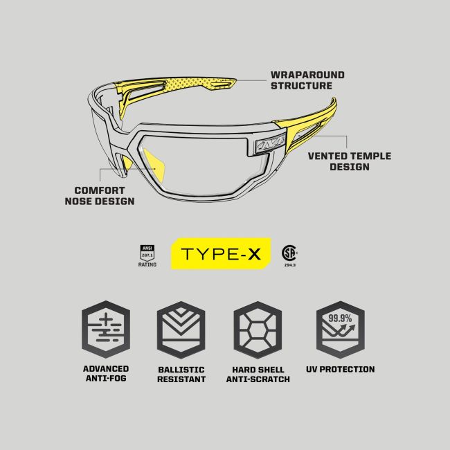 Lunettes de protection balistique Type-X (verres Fumés) - Noir - Mechanix